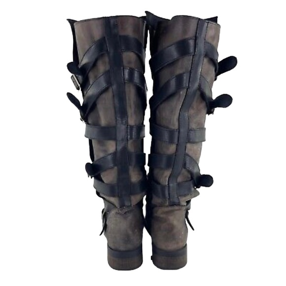 Steve Madden Bryannt Belted Dark Gray & Black Distressed Knee Boots 8 - Picture 3 of 13